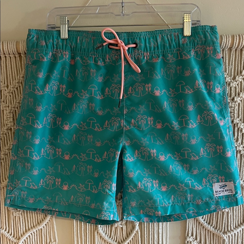 Beach Bros Teal and Pink Men Swim Board Shorts